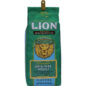 front view of one green, eight ounce bag of Lion original roast ground coffee, enriched with kona fruit antioxidants.