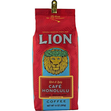 front view of one ten ounce bag of Lion Cafe Honolulu Coffee