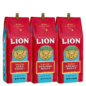 Three bags of Lion Coffee. Lion Original whole bean coffee, Lion Gold whole bean coffee, Lion French whole bean coffee