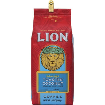 One 10 ounce bag of Lion Toasted Coconut Flavored Coffee