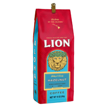 one 10 ounce bag of Lion Hazelnut Flavored Coffee