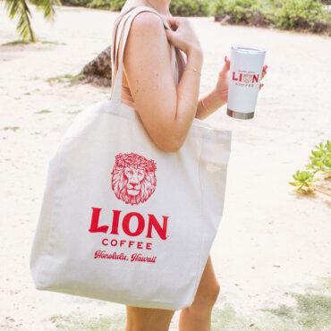 Canvas Tote with Lion logo on shoulder