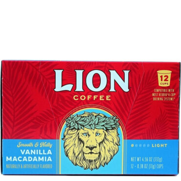 Lion Coffee Vanilla Macadamia Single Serve coffee pods 12 per box